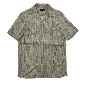 Tasso Elba Shirt Men M Medium Multi Island Print Striped Short Sleeve Silk Blend